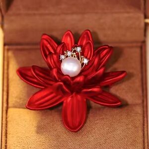 Red Floral Pearl Brooch